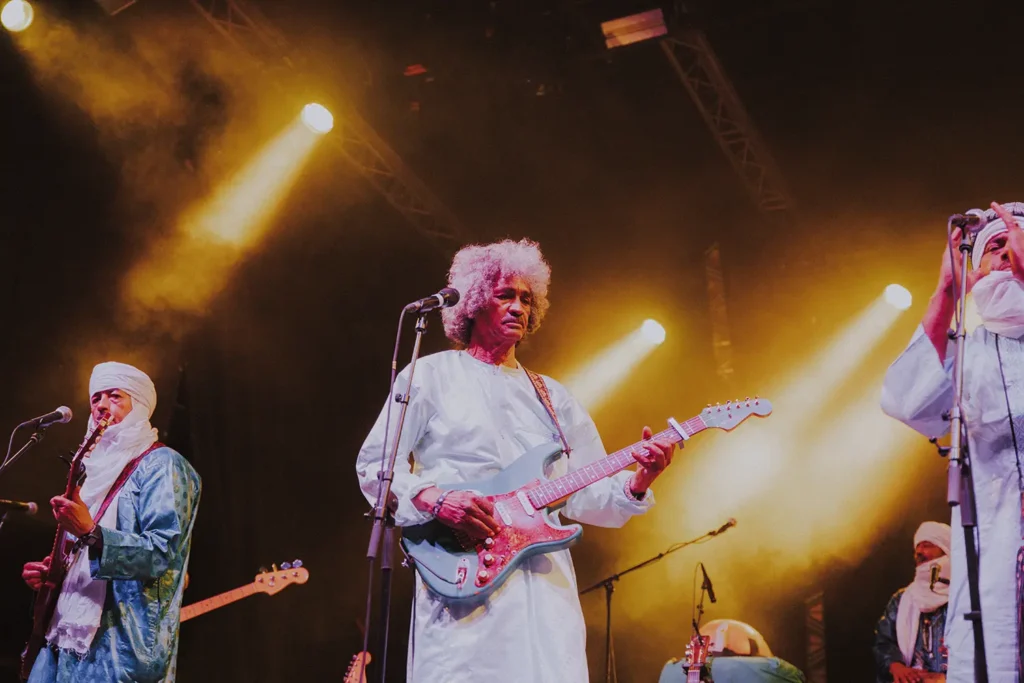 Photo de concert : groupe de musique du monde en tenues traditionnelles sur scène à Musicalarue capturé par l'agence ADIO
